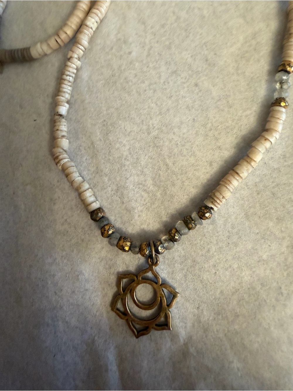 Beaded Neutral and Gold Accent chakra Necklace